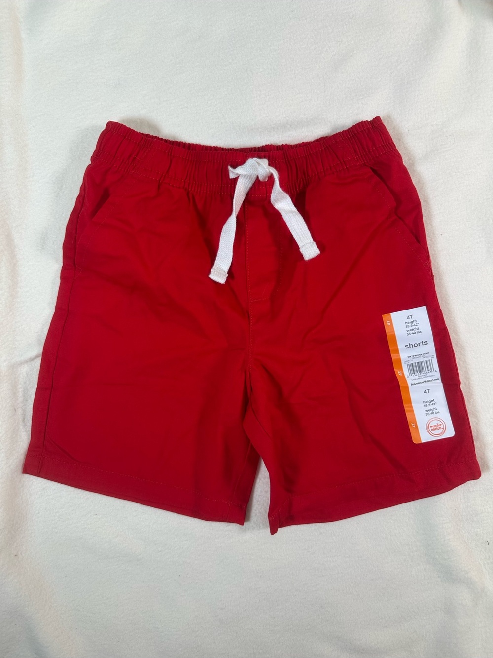 NWT Wonder Nation Kids’ Red 100% Cotton Woven Drawstring Shorts Pockets Size 4T